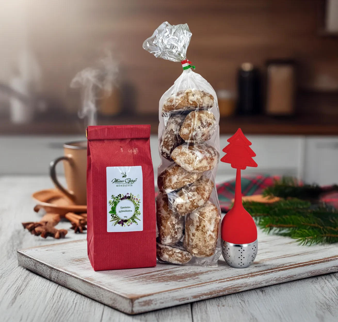 Etyeki kúria red 0,75l vörös 2019, Chocome szaloncukor válogatás 250g, forralt bor fűszerkeverék