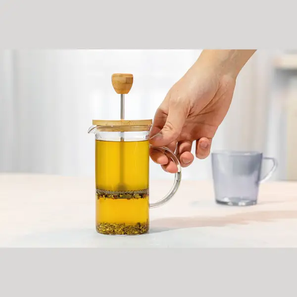 Áttetsző Üveg kávé- vagy teafőző bambusz tetővel, 600 ml 9