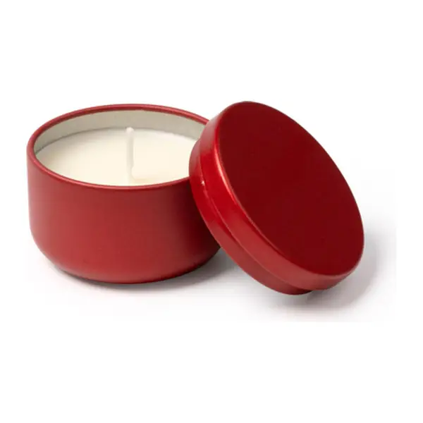 Illatgyertya kerek fém tartóban fedővel