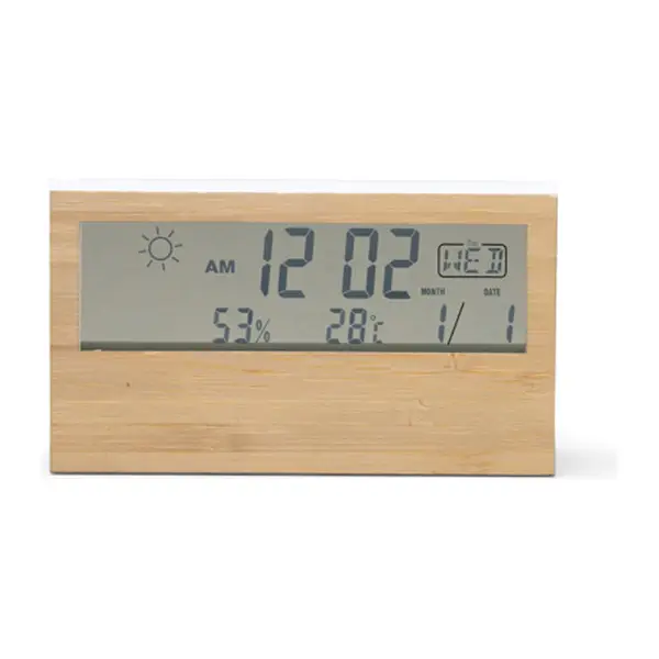 Téglalap időjárás állomás és óra bambusz előlappal