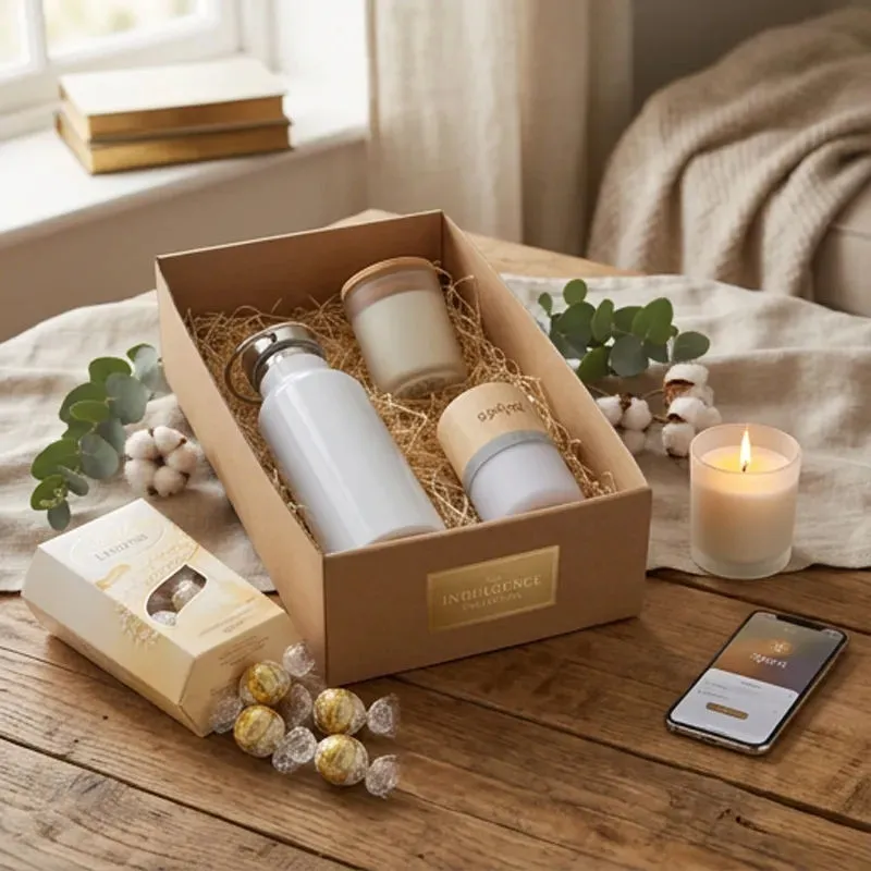 Harlem Bluetooth hangszóró változó színű LED lámpával 300 mAh, gyertya matt üvegben bambusz tetővel, Lindt Lindor fehércsokoládés 200g, szublimációs termosz palack fehér 500 ml. Ablakos dobozban szállítjuk karácsonyi mintás papírpalásttal.